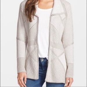 NIC+ZOE Smoke and Mirrors Beige Textured Knit Cardigan Zip Sweater Small